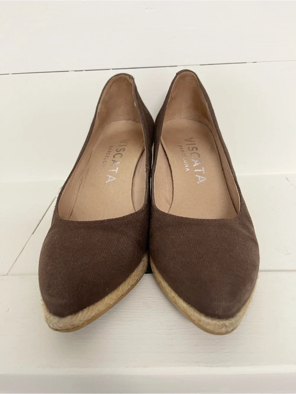 Viscata Barcelona brown canvas espadrille wedge pumps, size 36